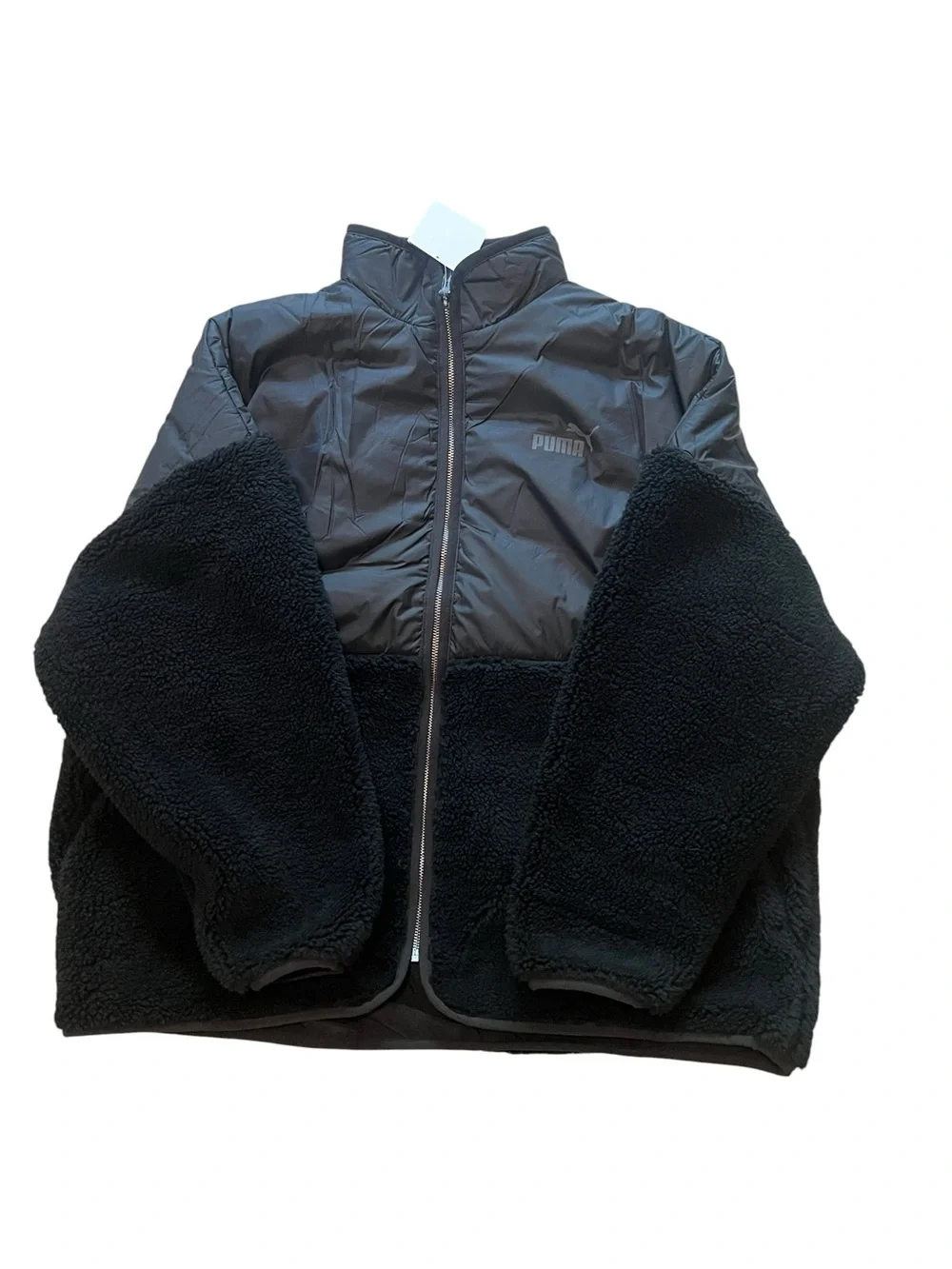 PUMA Sherpa Hybrid Full-Zip Mock Neck Fleece Jacket Black XL New with tags